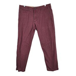 Mens Gap The Lived-In Straight Burgundy Pants 100% Cotton Casual Size 34X32